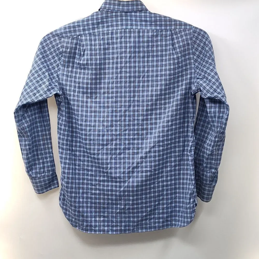 Ralph Lauren Shirt Men Large Easy Care Blue Plaid‎ Button Up Poplin Tattersall
